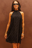 Black Textured Halter Lace-up Sleeveless Mini Dress