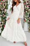 Bubble Sleeve Tiered Lace Wedding Party Dress