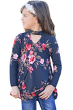 Floral Key Hole Front Girl's Long Sleeve Top