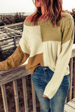 color Crew Neck Contrast Color Block Sweater