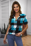 Plaid Pattern V Neck Short Sleeve Top