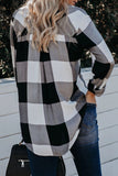 Turn Down Collar Plaid Button Blouse with High/Low Hem