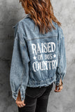 Sky Blue Raised On 90's Country Distressed Denim Jacket