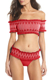 Red Smocked Bardot Bikini Set