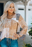Colorblock Leopard Ribbon Tie Blouse