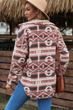 Tribal Print Pocket Buttoned Sherpa Jacket