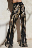 Black Sunburst Sequin Kick Flare Pants