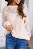 Beige Round Neck Lace Splicing Knitted Sweater