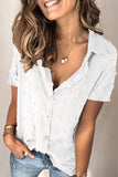 Buttoned Swiss Dot Turn-down Collar Short Sleeve Shirt