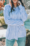 Sky Blue Striped Buttons Closure Long Sleeve Shirt