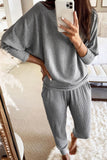 Ribbed Knit Batwing Sleeve Pullover and Pocketed Pants Set