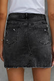 Distressed Raw Hem Denim Skirt