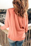 Pink Split V Neck Long Sleeve Top