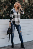 Turn Down Collar Plaid Button Blouse with High/Low Hem