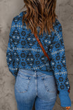 Blue Aztec Knitted Drop Shoulder Zipped Sweater