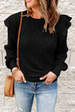 Frilled Shoulder Detail Cable Knit Sweater