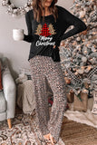 Long Sleeve Top and Leopard Print Pants Lounge Set