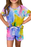 Girl's Tie Dye T Shirt and Drawstring Shorts Set