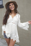 White Bell Sleeves Crochet Insert Blouse
