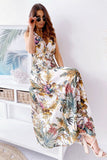 Floral Printed V Neck Open Back Sleeveless Maxi Dress