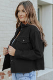 Black Distressed Flap Pockets Frayed Hemline Denim Jacket