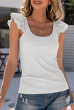 White Eyelet Flutter Sleeve Ribbed Top