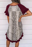 Flounce Design Animal Printed Short Sleeve Mini Dress