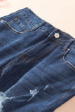 High Waist Cropped Distressed Ripped Jeans with Pockets
