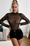 Gold Rhinestone Faux Bustier Mesh Long Sleeves Bodysuit