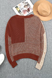 Color Block Knitted Drop Shoulder V Neck Sweater
