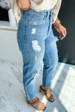 Medium Wash Distressed Straight Jeans