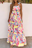 Multicolor Abstract Print Striped Trim Maxi Sundress