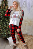 Plaid Merry Christmas Graphic Loungewear Set