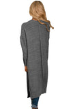 Khaki Open Front Knit Long Cardigan