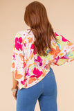 color Floral Print Cowl Neck Plus Size Blouse