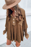 Waffle Knit Buttoned Long Sleeve Top