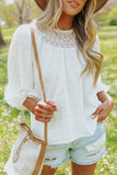 White Textured Lace Contrast Ruched Blouse
