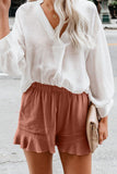 Khaki High Waist Pocketed Ruffle Shorts