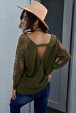 Sexy V Neck Surplice Hollow-out Sweater with Lace Sleeves