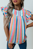 Rose Striped Tiered Ruffle Cap Sleeve Top