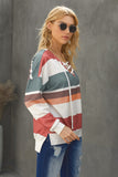 Multicolour V Neck Drawstring Long Sleeve Striped Oversize Sweatshirt