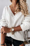 V neck Drop Shoulder Knitted Sweater