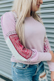 Tribal Pattern Patchwork Waffle Knit Long Sleeve Top