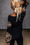 Black Floral Embroidery Long Sleeve Top