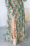 Green Wrap V Neck Maxi Floral Dress with Side Slit