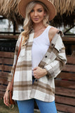 Khaki Plaid Print Pocket Buttoned Shacket