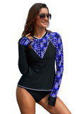 Asymmetric Print Detail Rashguard Swim Top