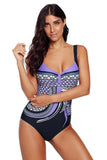 Light Blue Tribal Print One Piece Swimsuit