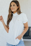 White Frilled High Neck Eyelet Pattern Puff Sleeve Top