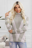 Striped Color Block Turtleneck Knitted Sweater